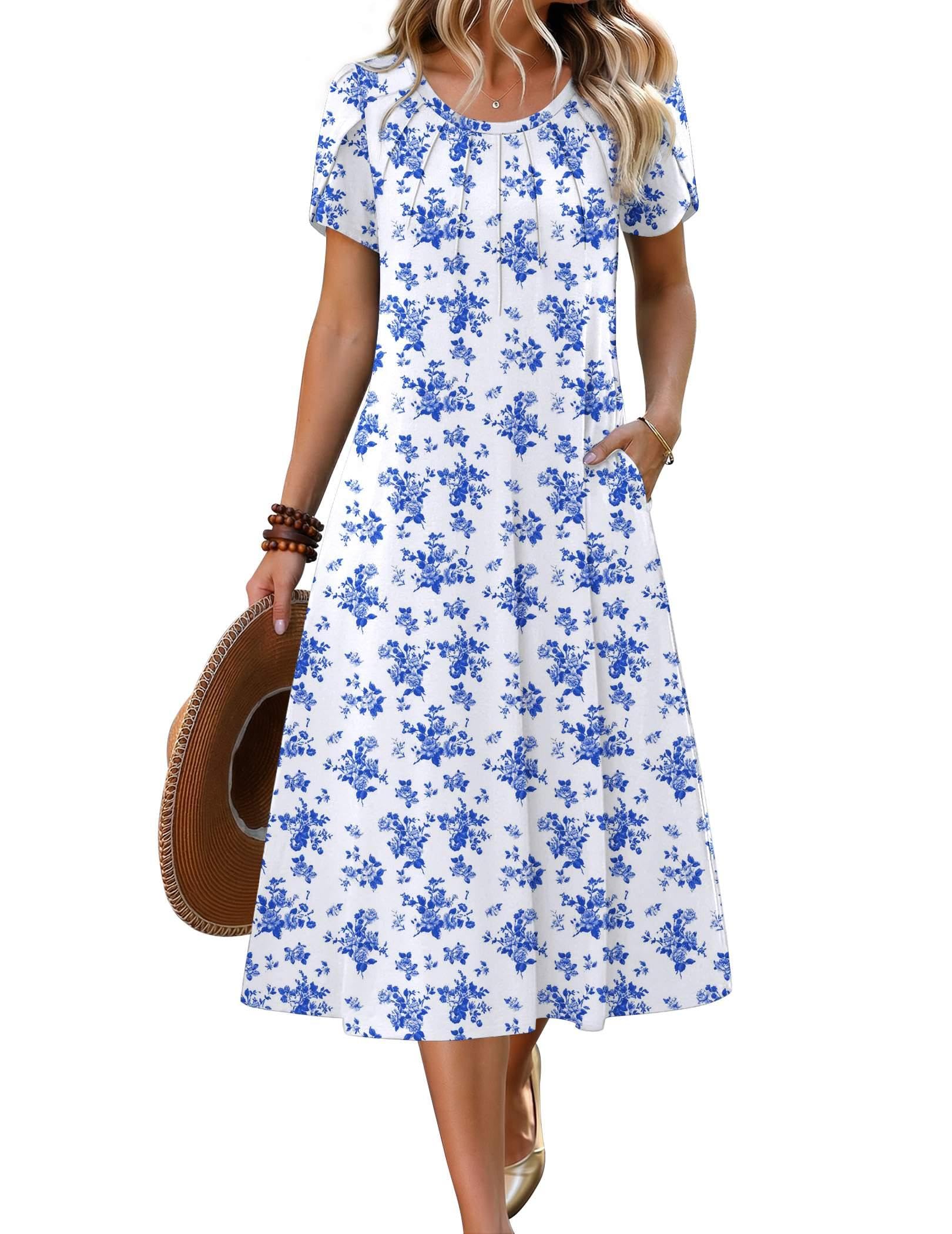 Casual Summer 2026 Petal Short Sleeve Pleated Midi A-Line   Sundress