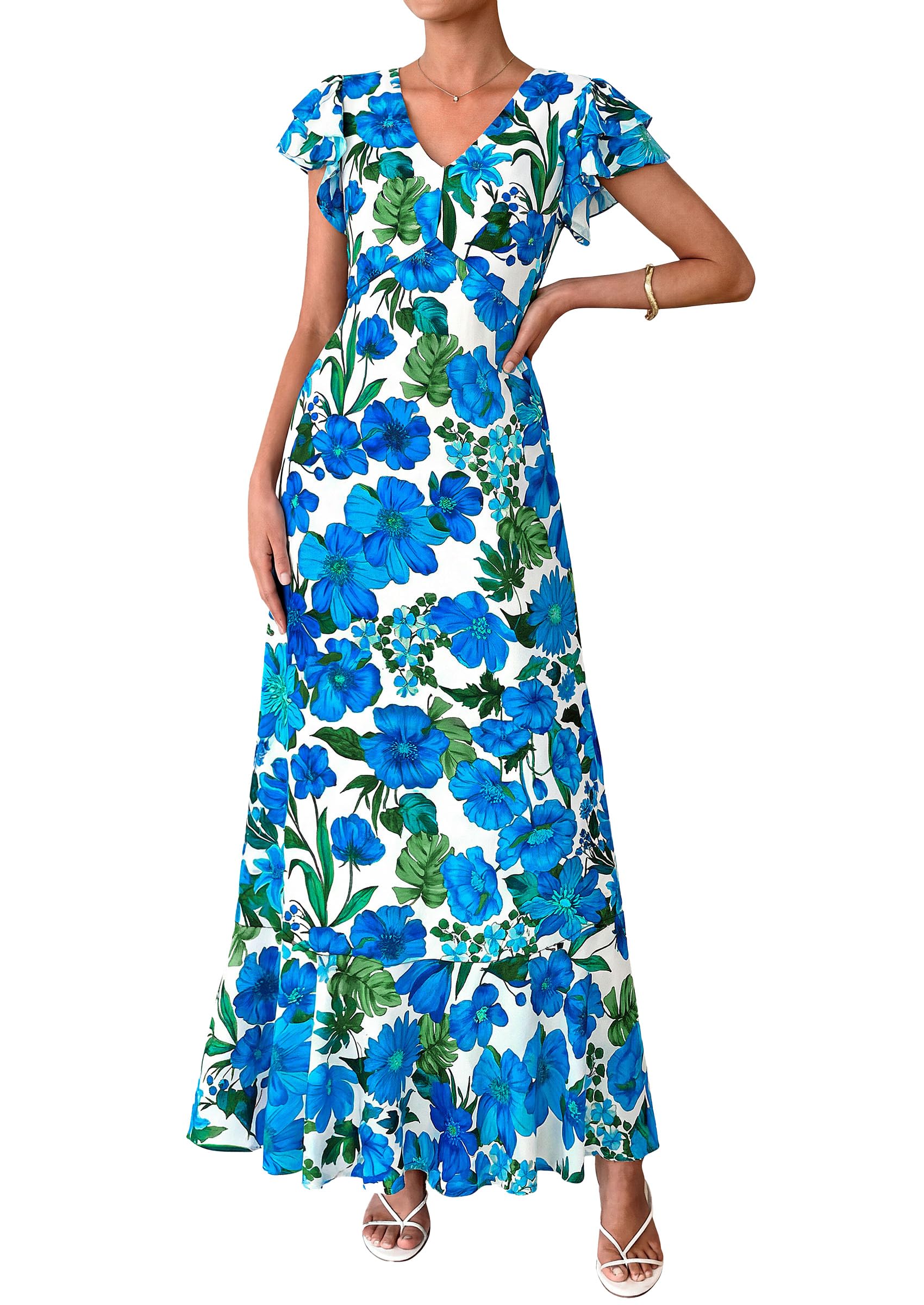 Women's 2026 Summer Boho Floral Ruffle Flowy Maxi Dress for Cocktail Beach Spring Wedding Guest