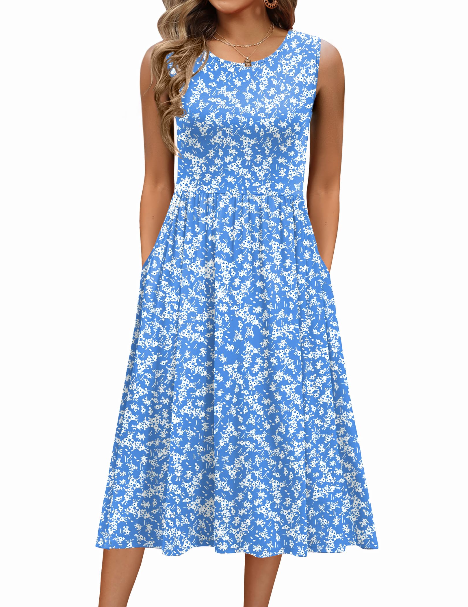 Women's 2026 Summer Tank Midi Floral Sleeveless A-Line Casual Loose T-Shirt Beach