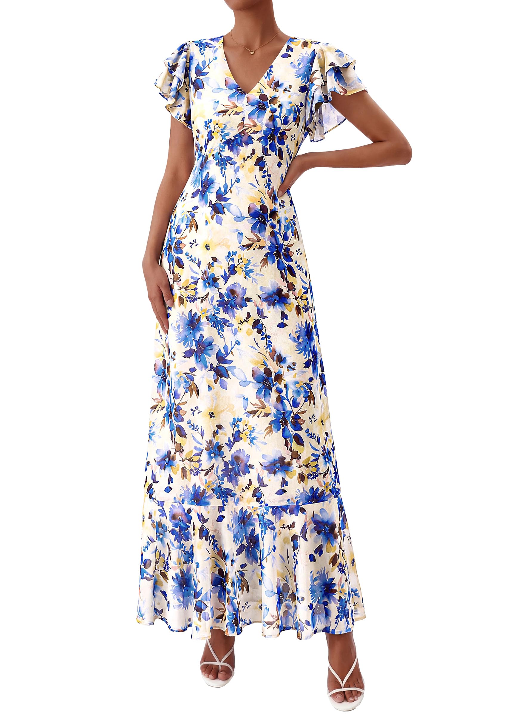 Women's 2026 Summer Boho Floral Ruffle Flowy Maxi Dress for Cocktail Beach Spring Wedding Guest