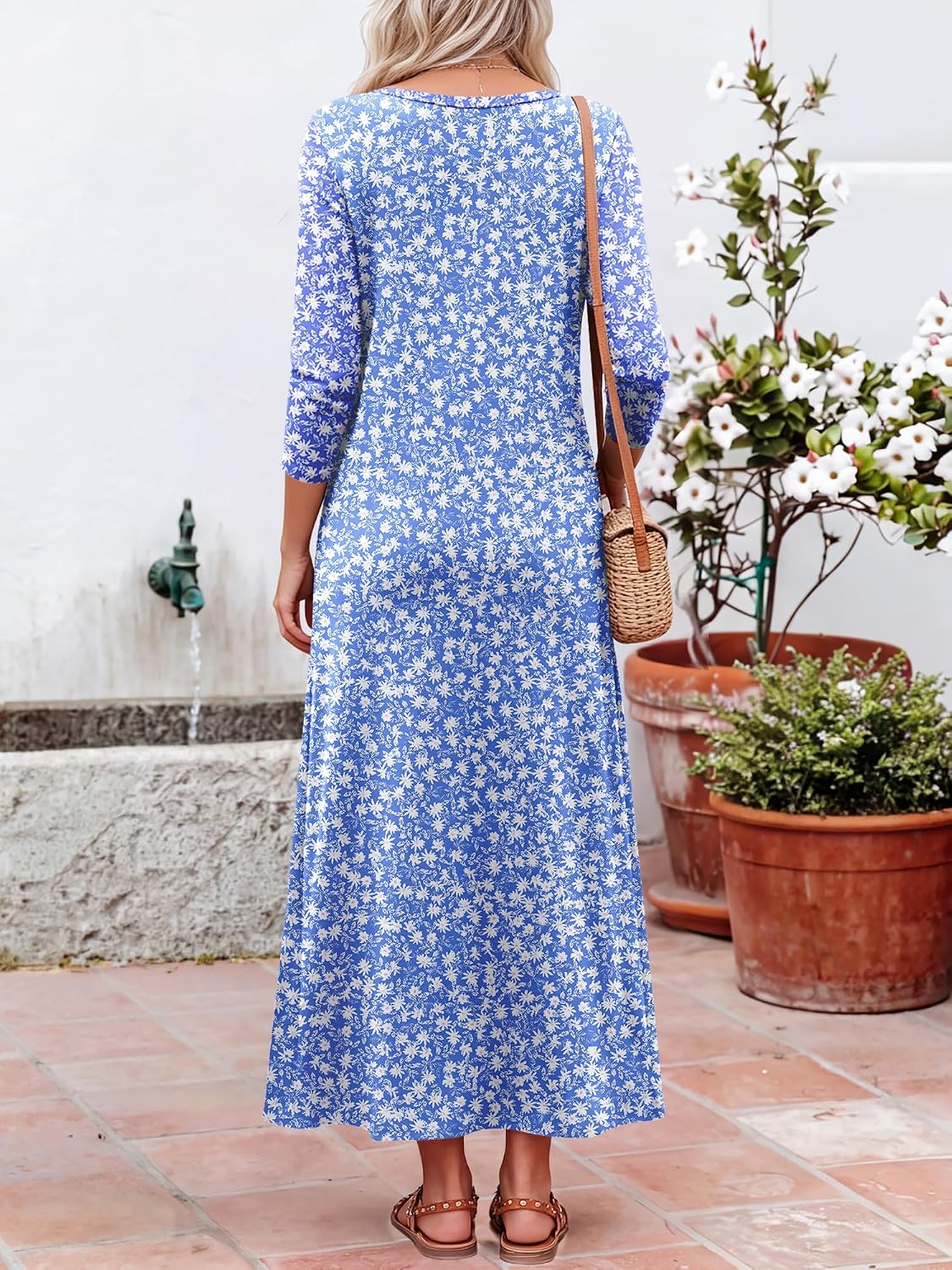Women's 3/4 Sleeve Scoop Neck Dress with Pockets Soft Breathable for Travel Vacation Spring Transition