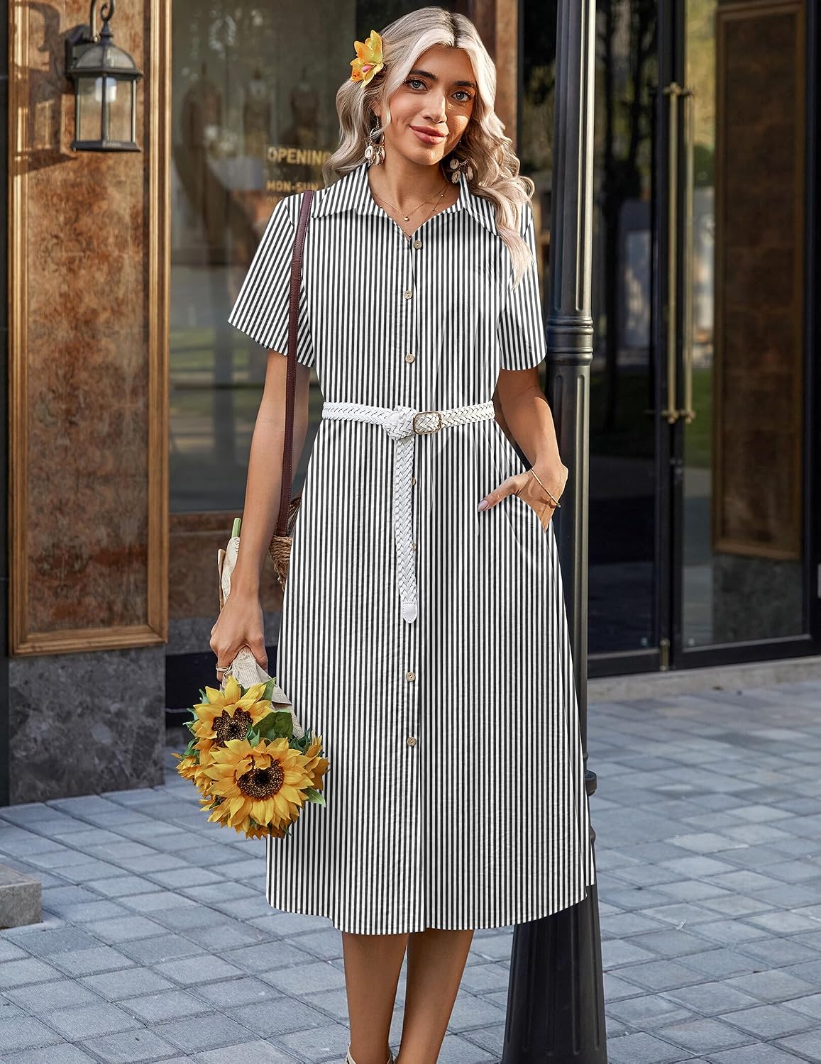 Summer Button Down Shirt Aline Short Sleeve Long Beach Travel Cover Up Sundress