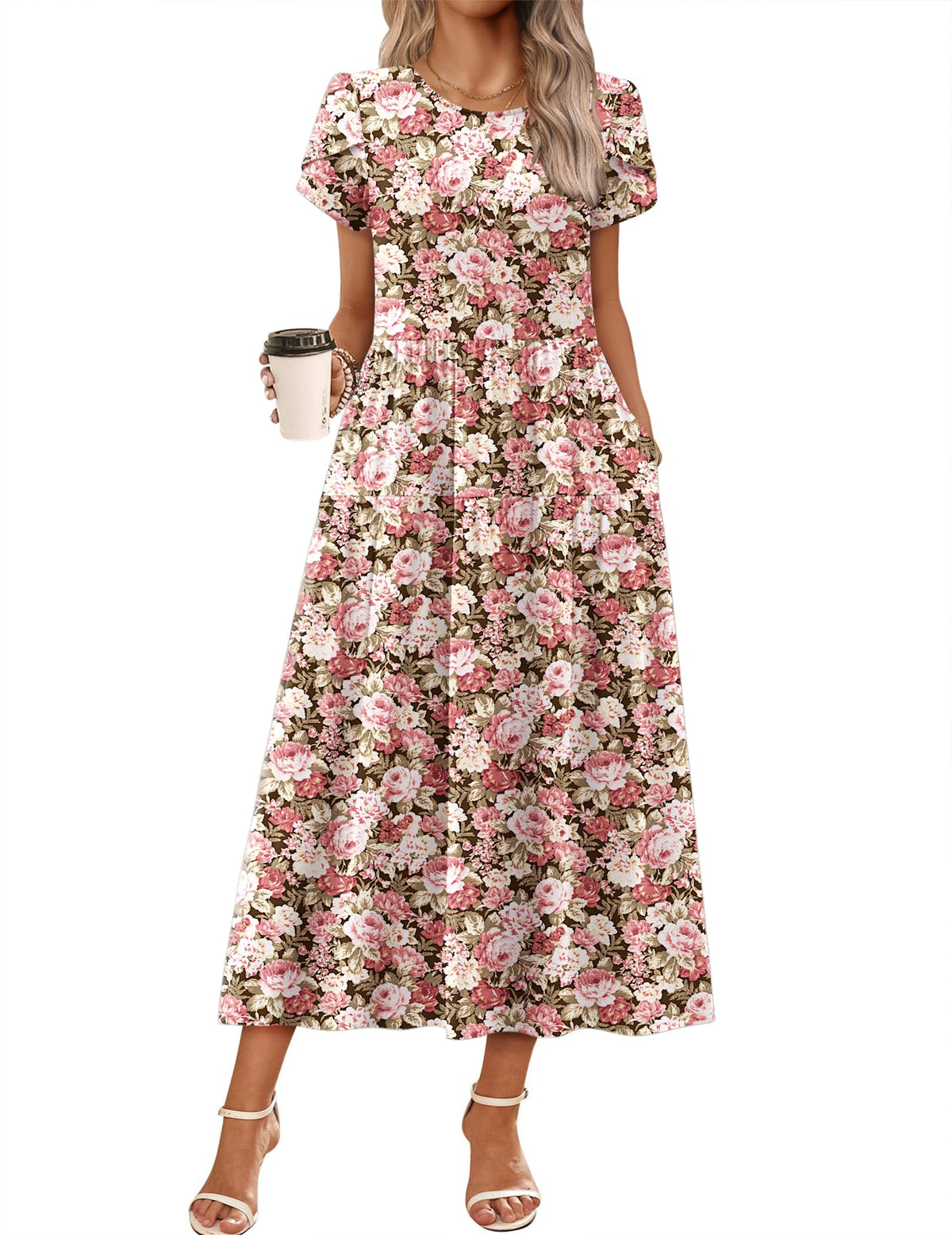 Summer Bohemian Floral Short Sleeve Casual Flowy Tired Maxi Beach Sundress for