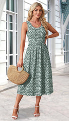 Women's Summer Flowy Casual Midi Beach Vacation Sundress with Pockets