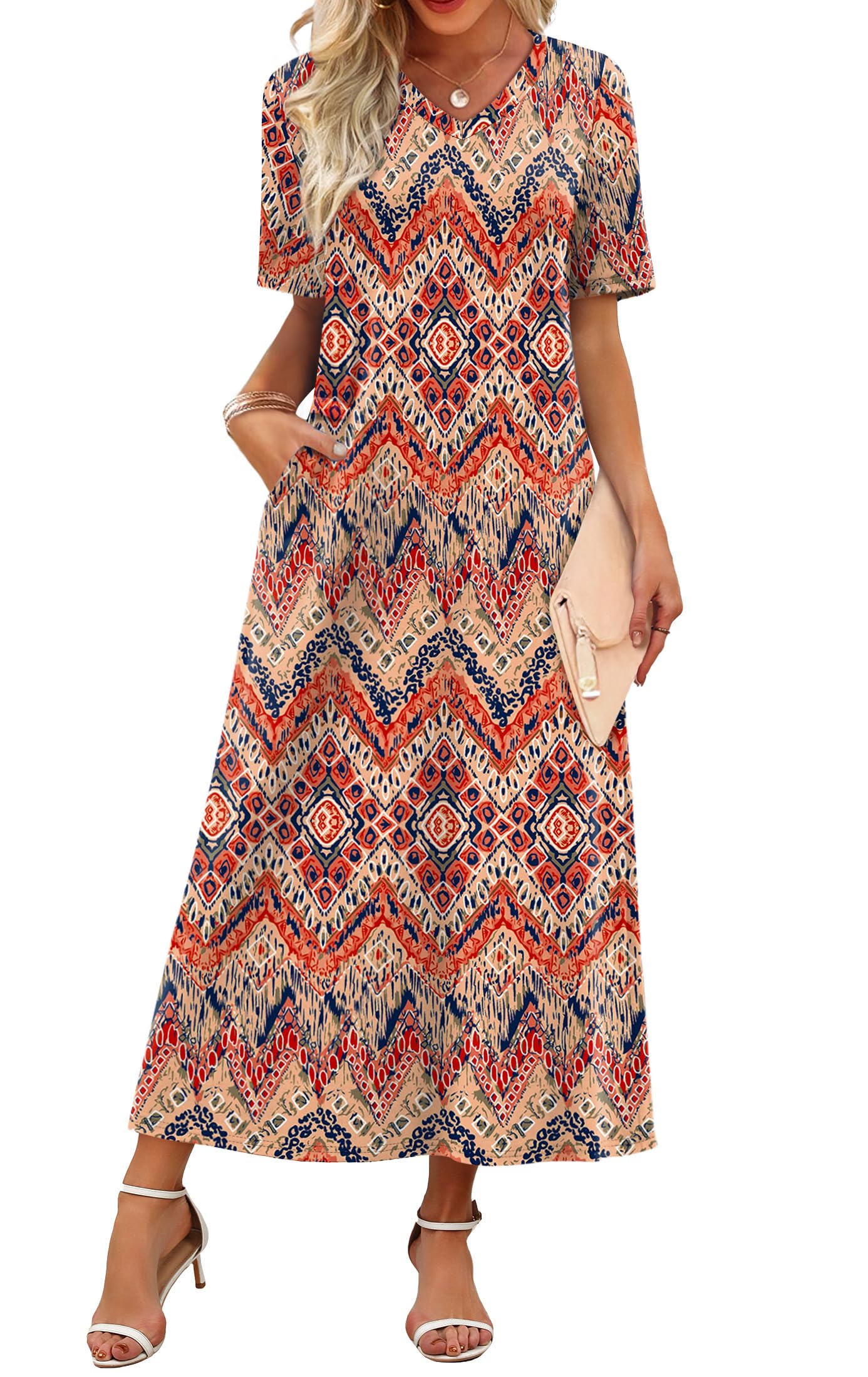Women's V Neck Floral Maxi Summer Vacation Beach Travel Sundress