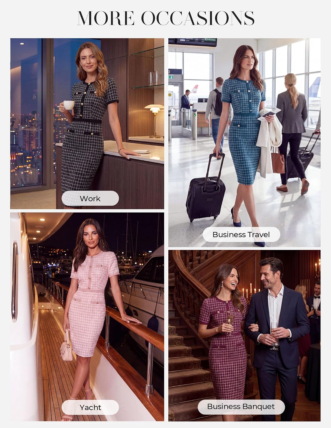 Women 2026 Summer Short Sleeve Bodycon Tweed Button Knee Length Pencil