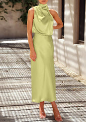 Women's 2026 Summer Satin Sleeveless Mock Neck Elegant Cocktail Party Maxi Dress