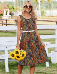 Summer Flowy Aline Casual Midi Tank Beach Boho Vacation Sundress with Pockets