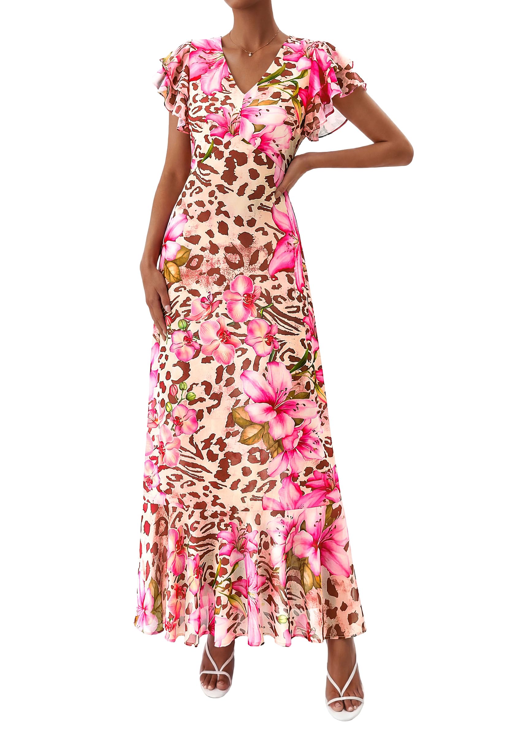 Women's 2026 Summer Boho Floral Ruffle Flowy Maxi Dress for Cocktail Beach Spring Wedding Guest