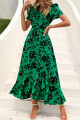 Women's Summer Short Sleeve  Floral Maxi Long Flowy Beach Vacation Wedding Guest Dress