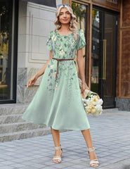 Casual Summer 2026 Petal Short Sleeve Pleated Midi A-Line   Sundress