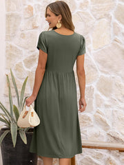Women's Summer Short Sleeve A-Line Midi Floral T-Shirt Casual Beach Sundress with Pockets