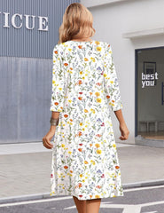Summer 3/4 Sleeve Women's Casual Midi Tshirt Semi-Formal Sundress with Pockets