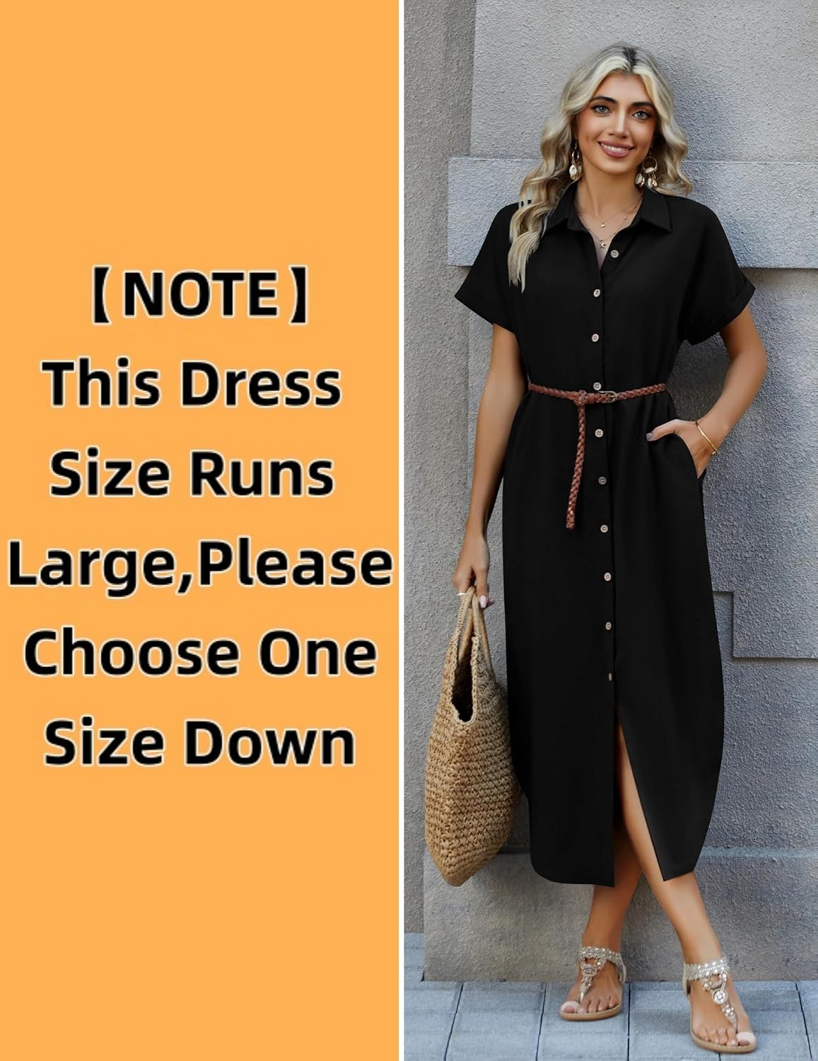 Women's Casual  Sleeve Button Down Long Shirt Dress with Pockets Swimsuit Beach Cover Up