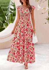 Women's Summer  Sleeve  Smocked Beach Maxi Sundress