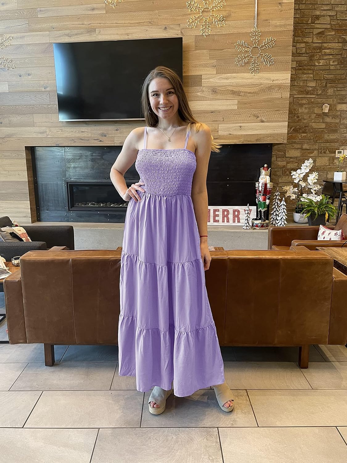 Women's 2026 Summer Casual Boho Sleeveless Spaghetti Strap Smocked Tiered Maxi Beach Sundress